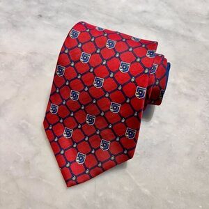 Vintage Red and Navy Blue Silk Patterned Tie